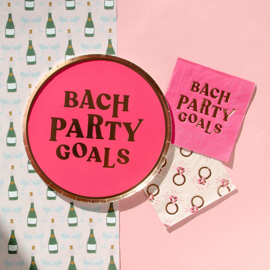 Bachelorette Party Napkins | Bach Party Goals | Hot Pink with Rose Gold Foil | 24 Pack