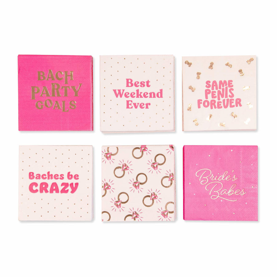Bachelorette Party Napkins | Pink and Rose Gold Foil | Funny and Cute Phrases