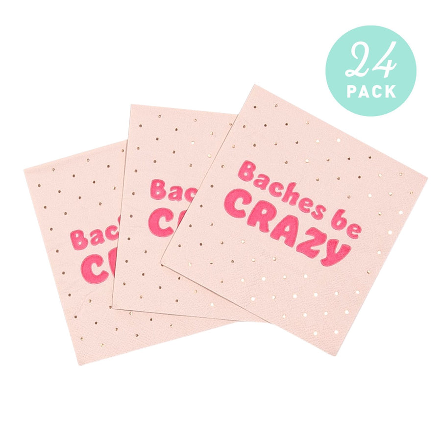 Baches Be Crazy Bachelorette Party Napkins | Pink and Rose Gold Foil