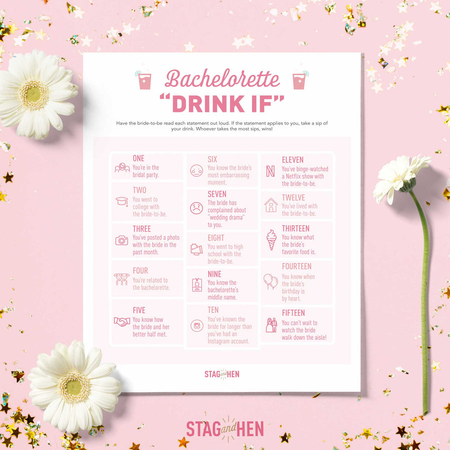 Free Bachelorette Party Games - Drink If - Printable PDF - Digital Download