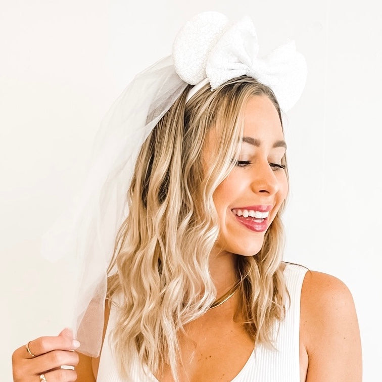 Disney Parks Bridal Minnie Mouse Ears Veil Bride Sequin Headband Bridal Headdress, Minnie Headpiece, Disney Headdress, Minnie  main image 3