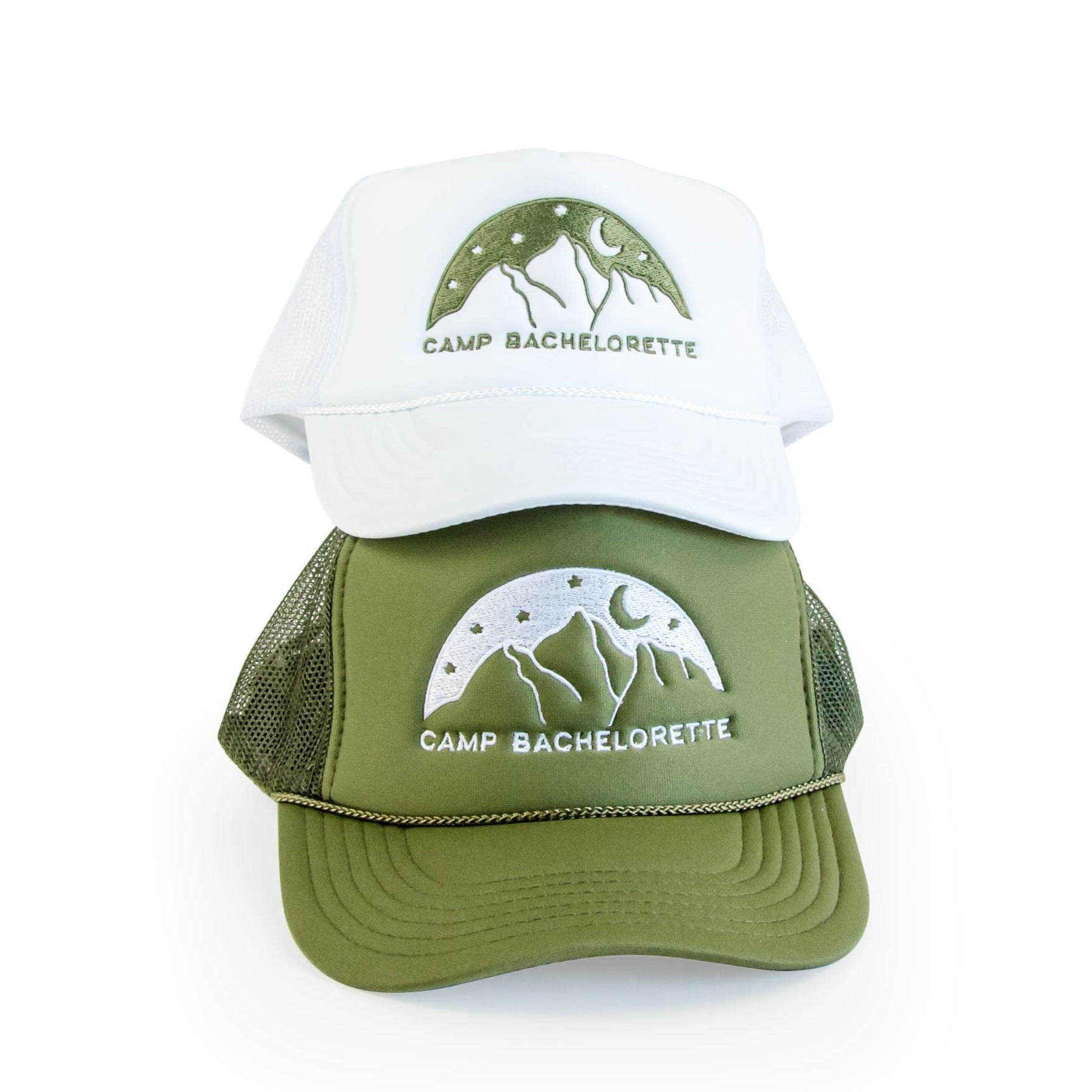 tent hat Camp Bachelorette Trucker Hats White