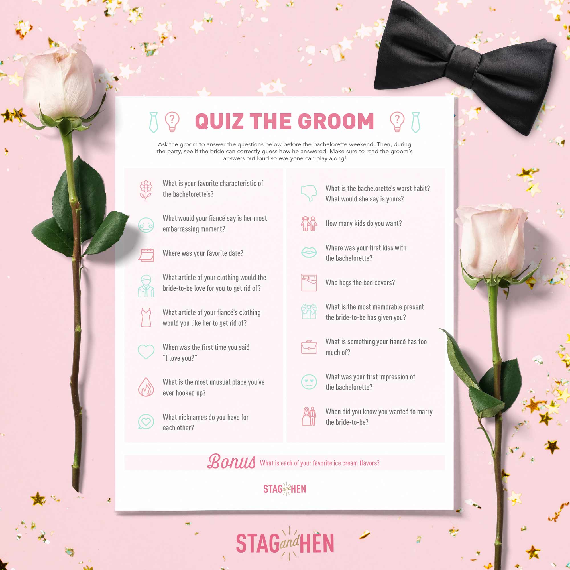 Bachelorette Party Game Printable - Groom Quiz – Stag & Hen