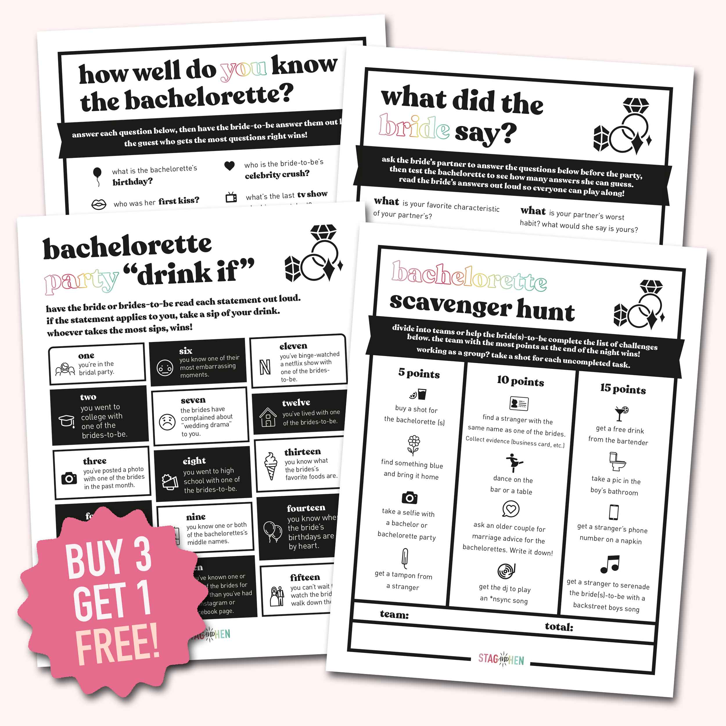 Lesbian Bachelorette Party Games (Digital PDF Download) Stag and
