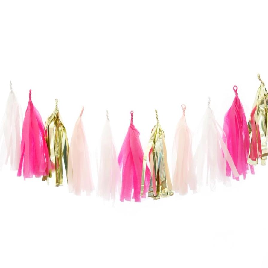 Metallic Pink / Gold Tissue Paper Tassel Garland Kit (15-PACK) On Sale from  PaperLanternStore at the Best Bulk Wholesale Prices. -   - Paper Lanterns, Decor, Party Lights & More