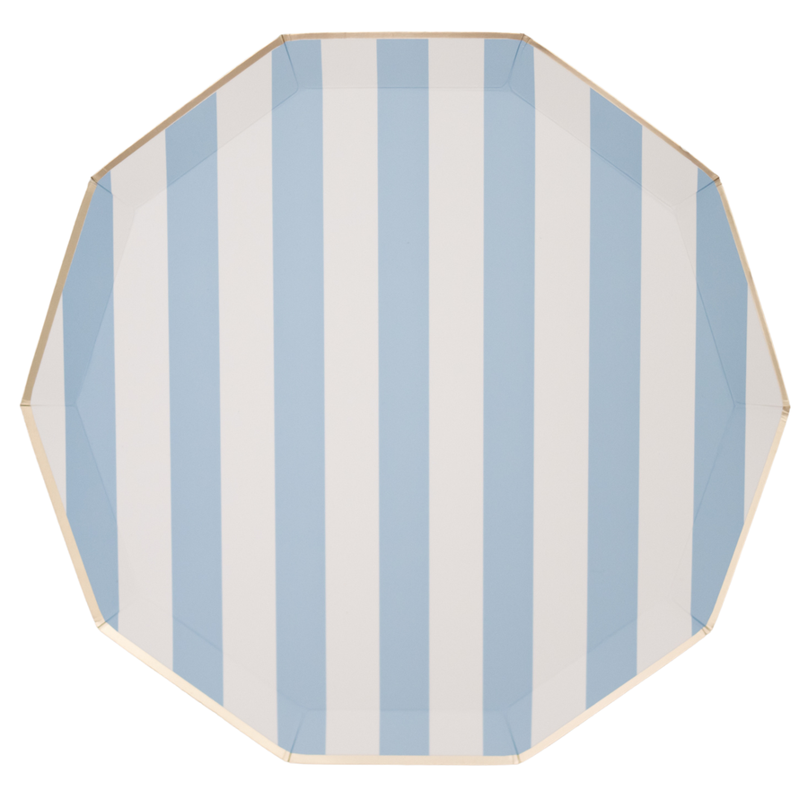 Sky Blue Cabana Stripe Paper Plates (8 Pack) | Bachelorette Party Plates & Tableware