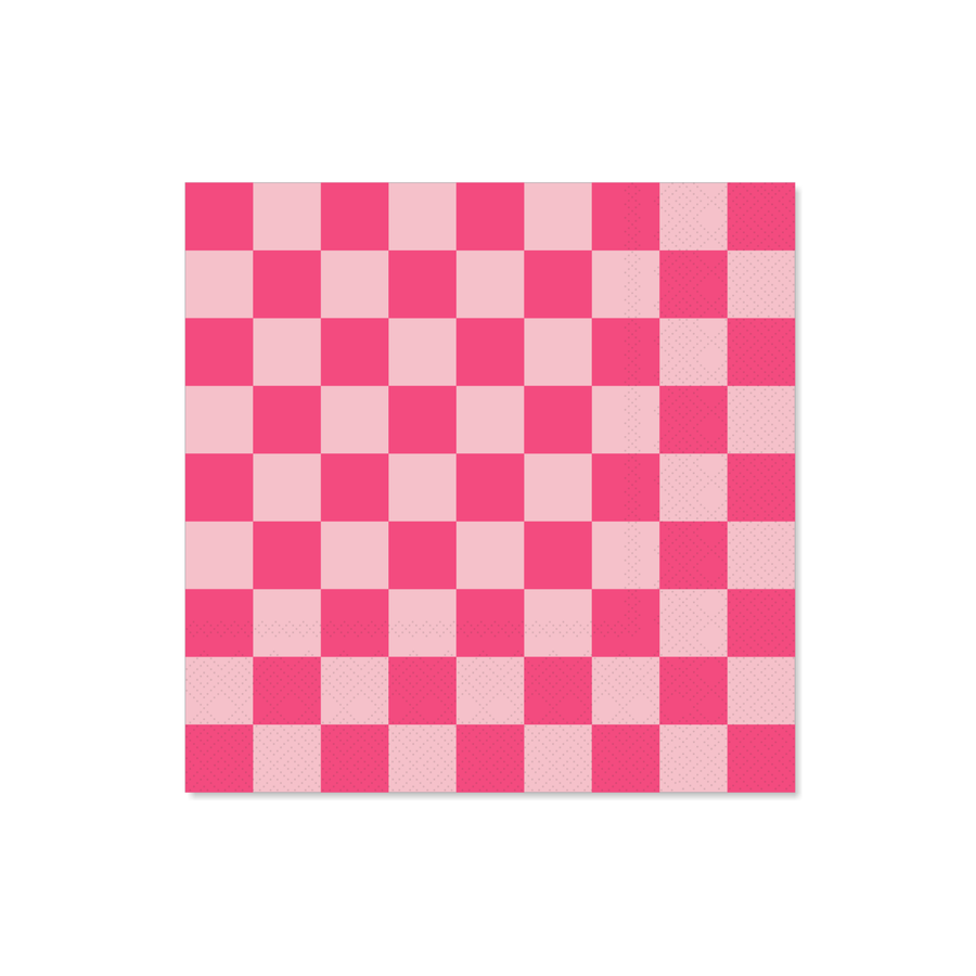 Pink Checkered Paper Napkins (20 Pack) | Bachelorette Party Napkins & Tableware