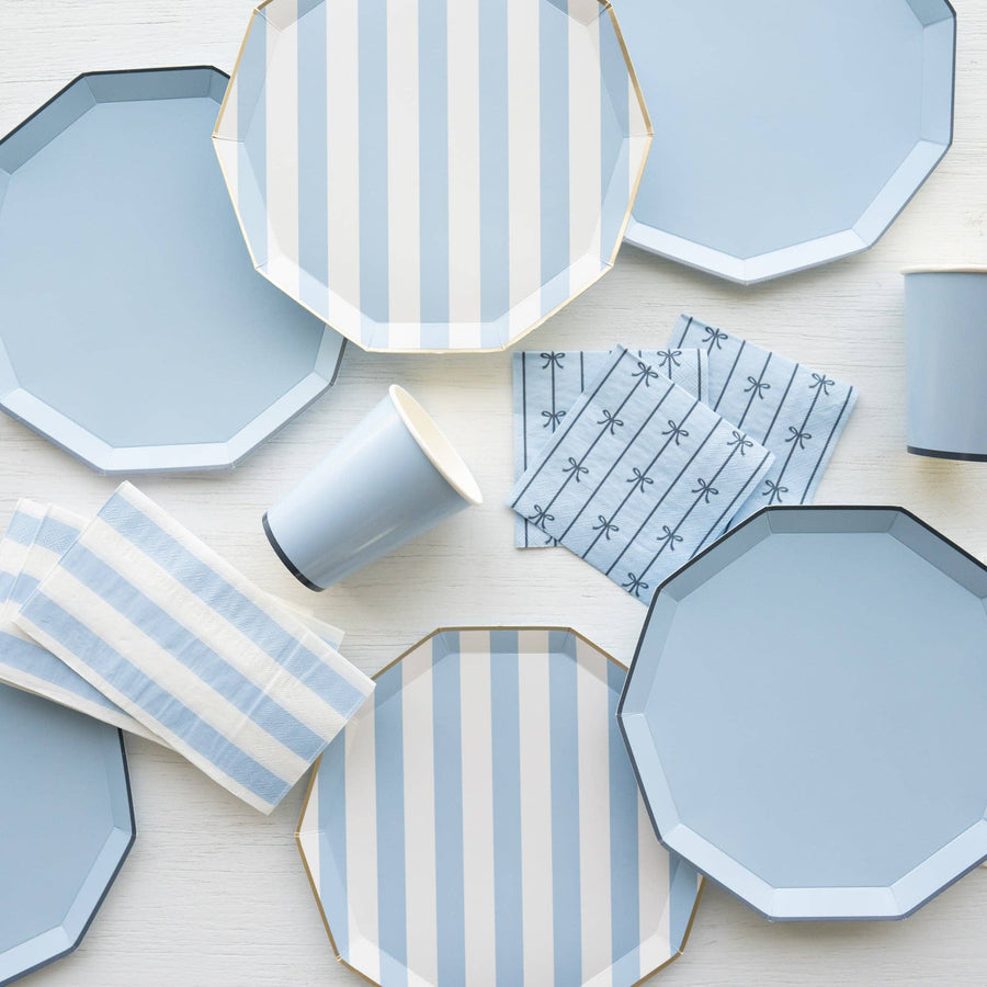 Sky Blue Cabana Stripe Paper Plates (8 Pack) | Bachelorette Party Plates & Tableware