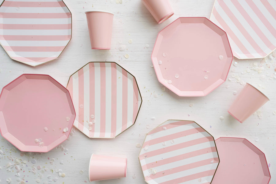 Petal Pink Cabana Stripe Paper Plates | Bachelorette Party Plates & Tableware