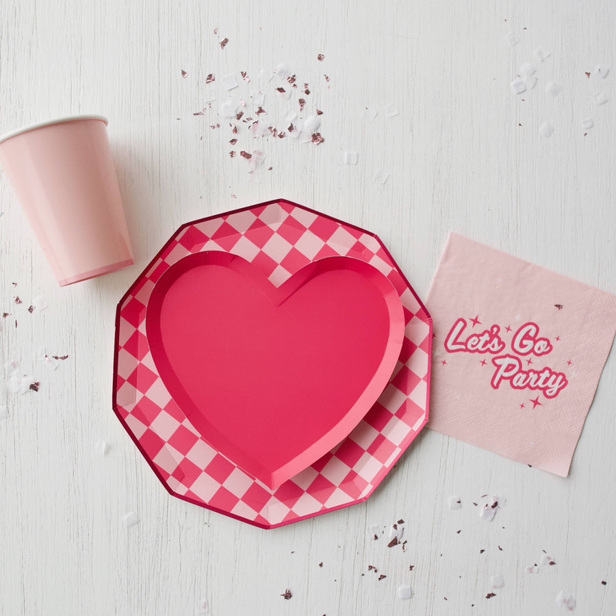 Pink Checkered Paper Plates (8 Plates) | Bachelorette Party Plates & Tableware