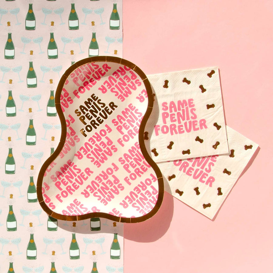 Same Penis Forever Bachelorette Party Napkins | Pink and Rose Gold Foil