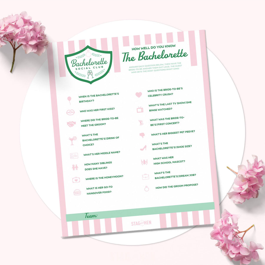 Bachelorette Social Club Bachelorette Party Games and Activities | Printable PDF | How Well Do You Know The Bachelorette? Quiz