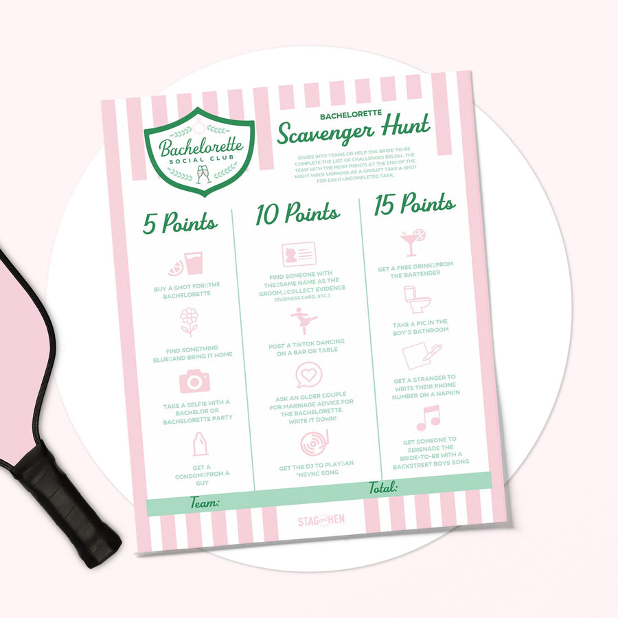 Bachelorette Social Club Bachelorette Party Games and Activities | Printable PDF | Bachelorette Scavenger Hunt