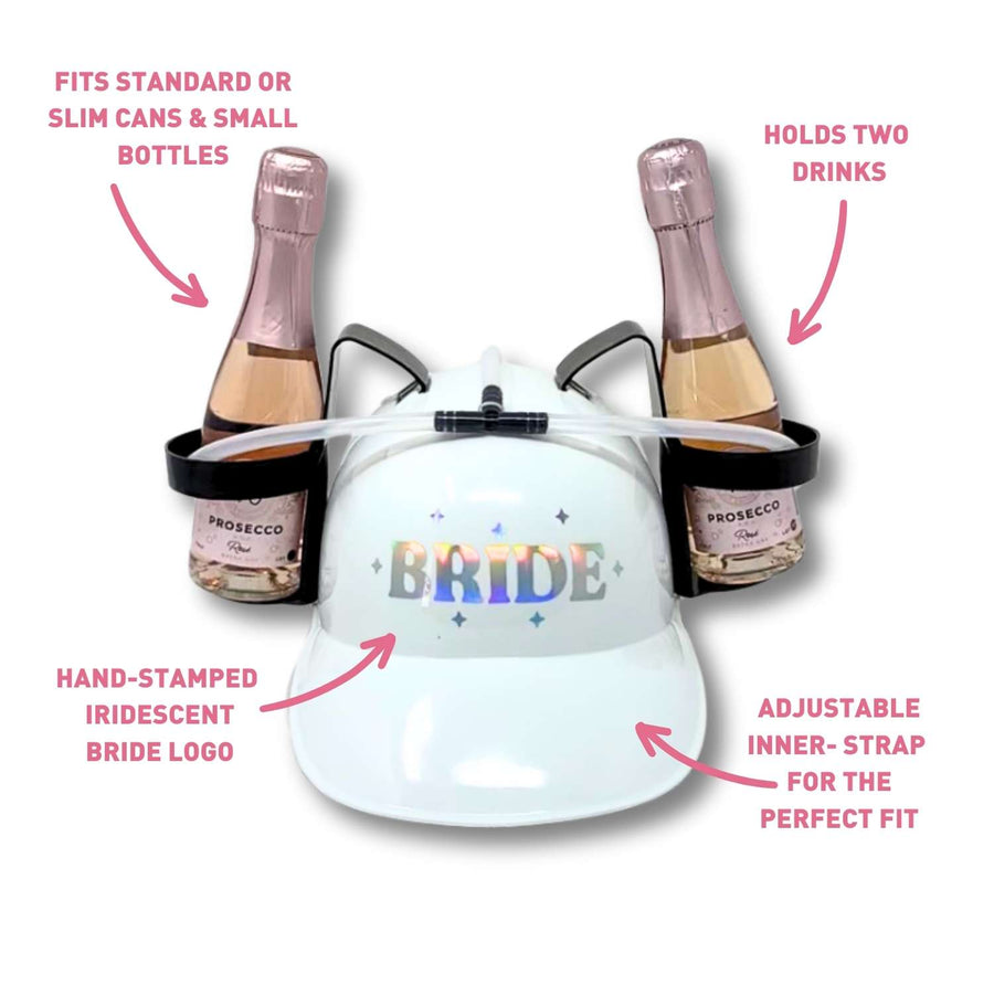 Bride Beer, Soda Drinking Helmet with Straws | Funny, Unique, Cute Bridal Veils | Pool, Beach Bachelorette Party Gifts, Favors, Accessories, Decor