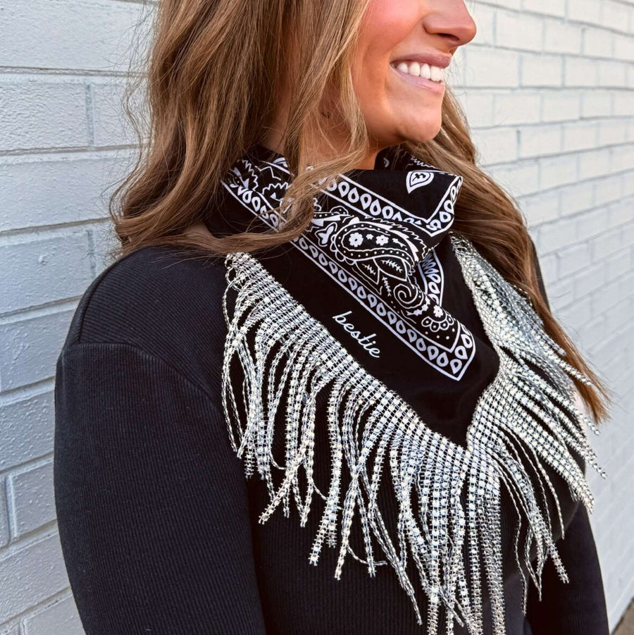 Disco Cowgirl Rhinestone Fringe Bride Bandana | Bachelorette Party Bridesmaid Bandanas, Gifts, Favors, Accessories 