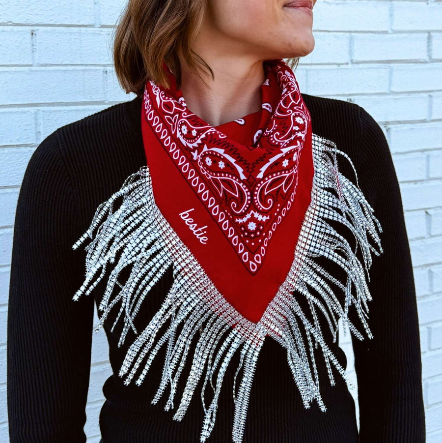 Disco Cowgirl Rhinestone Fringe Bride Bandana | Bachelorette Party Bridesmaid Bandanas, Gifts, Favors, Accessories 