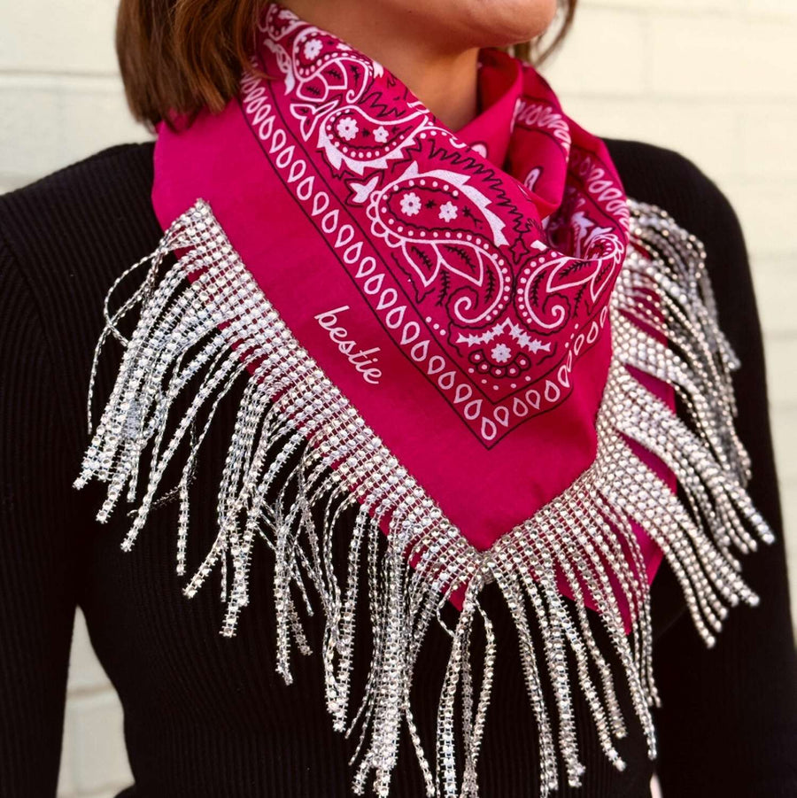 Disco Cowgirl Rhinestone Fringe Bride Bandana | Bachelorette Party Bridesmaid Bandanas, Gifts, Favors, Accessories 
