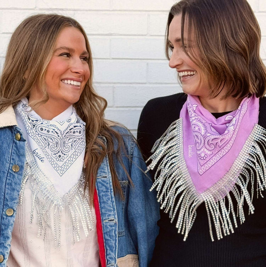 Disco Cowgirl Rhinestone Fringe Bride Bandana | Bachelorette Party Bridesmaid Bandanas, Gifts, Favors, Accessories 