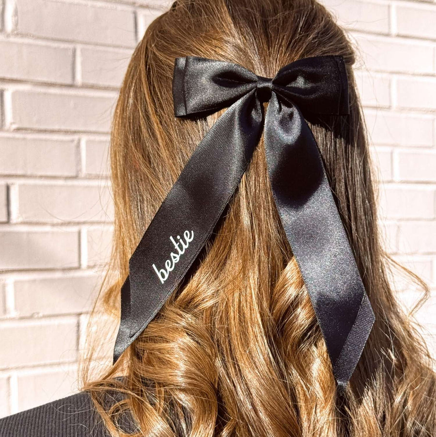 Black Bachelorette Party Bridesmaids Satin Hair Bows with Clip