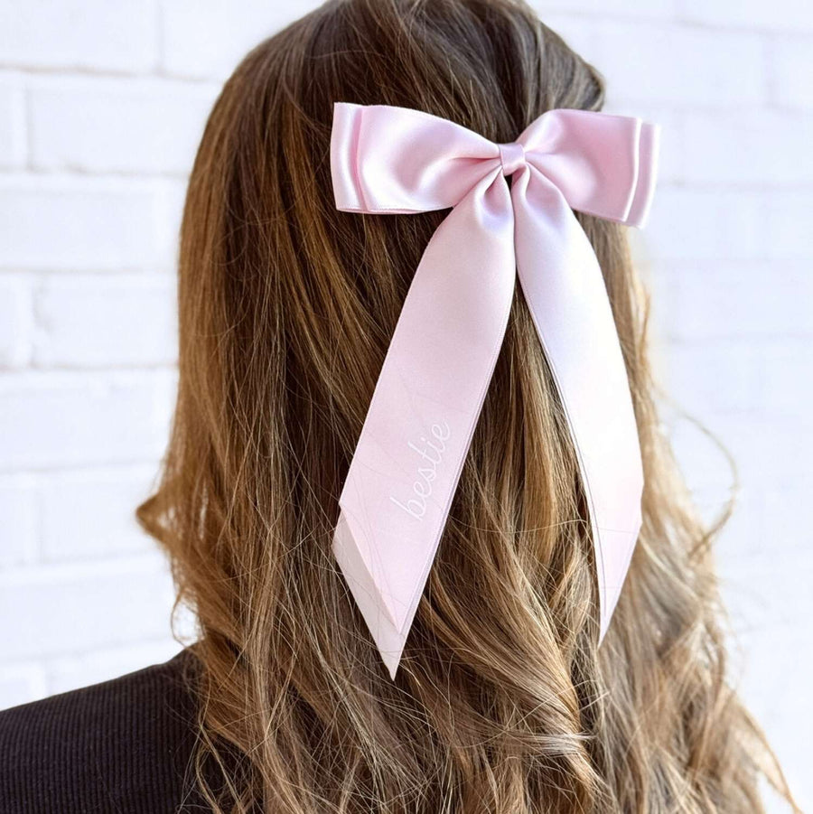 Light Pink Bachelorette Party Bridesmaids Satin Hair Bows with Clip