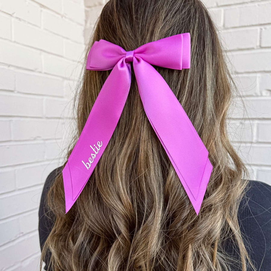 Bright Pink Bachelorette Party Bridesmaids Satin Hair Bows with Clip