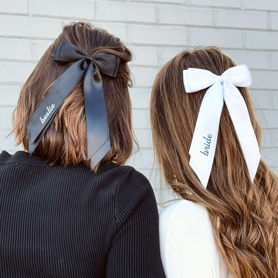 Bride's Besties Bachelorette Party Bridesmaids Satin Hair Bows with Clip
