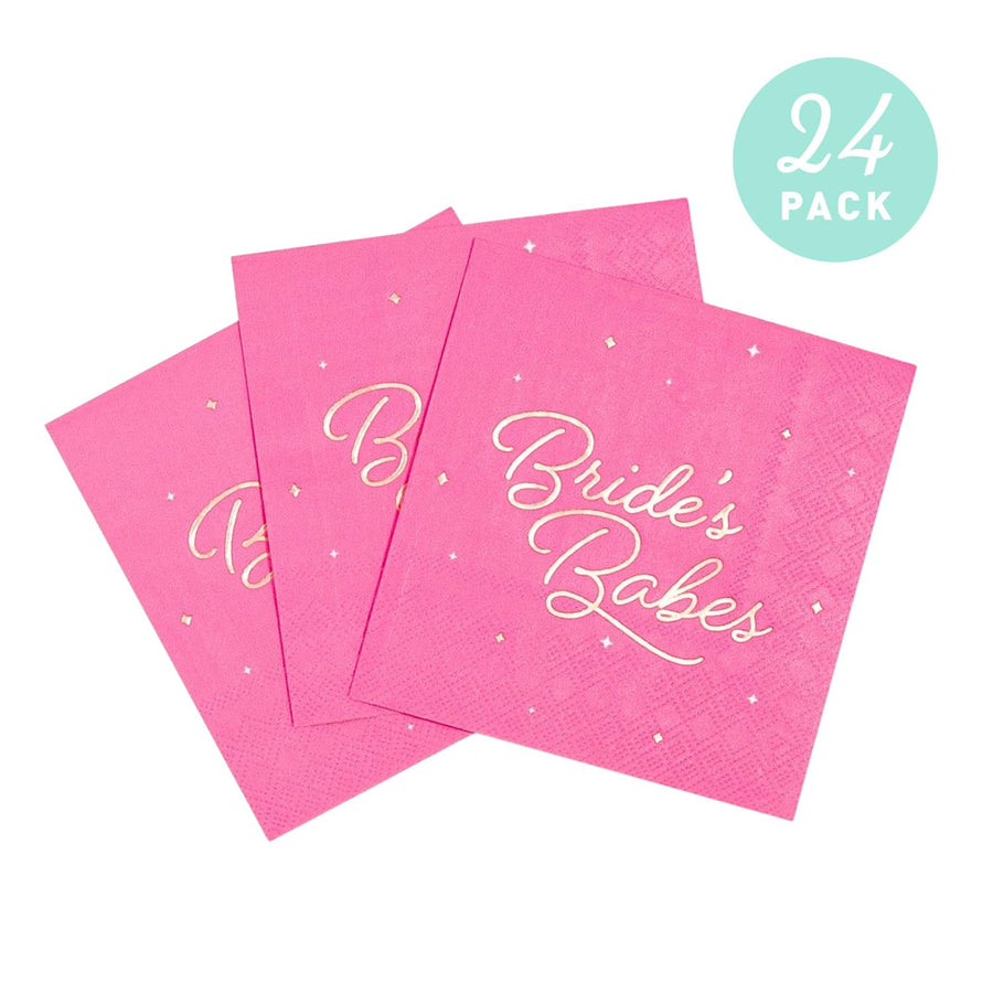 Brides Babes Bachelorette Party Napkins (24 Pack) | Pink and Rose Gold Foil