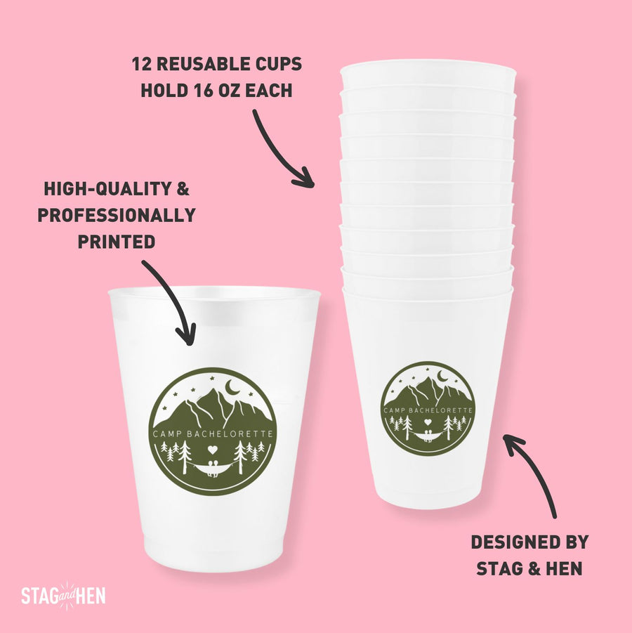 Camp Bachelorette 16 oz Frost Flex Bachelorette Party Cups | Summer Camp, Glamping, Mountain Themed Party Decor, Bridesmaid Gifts, Accessories