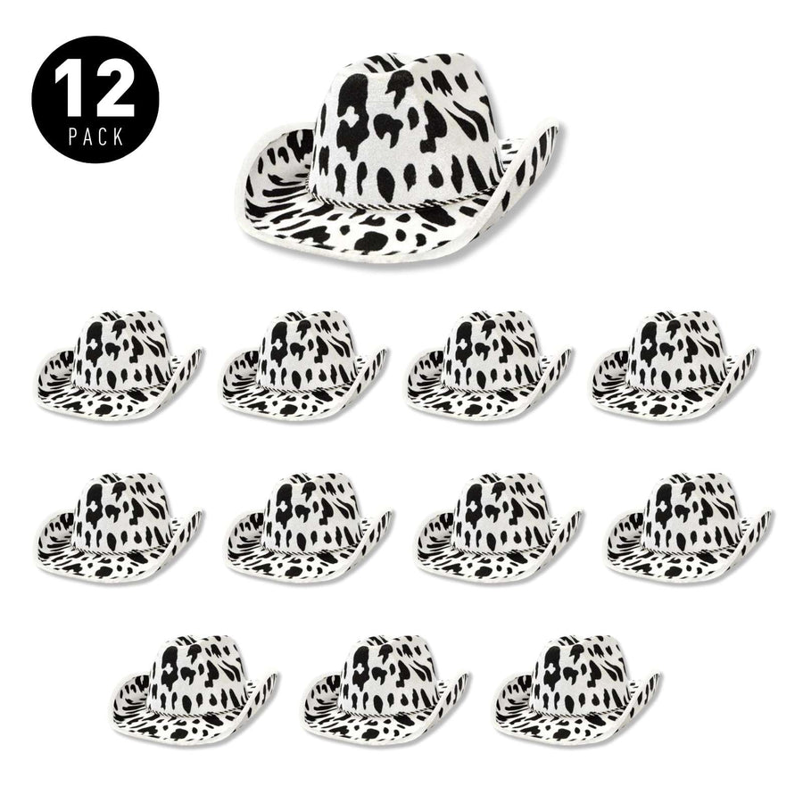 Cow Print Pattern Cowgirl Hats, Bulk Party Party Pack, 12 Pcs - Great for bachelorette party gifts, bridesmaids goodie bag favors, sorority events, country concerts, wedding receptions, western-themed events, halloween parties, birthday parties