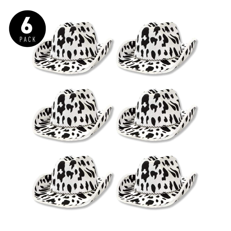 Cow Print Pattern Cowgirl Hats, Bulk Party Party Pack, 6 Pcs - Great for bachelorette party gifts, bridesmaids goodie bag favors, sorority events, country concerts, wedding receptions, western-themed events, halloween parties, birthday parties