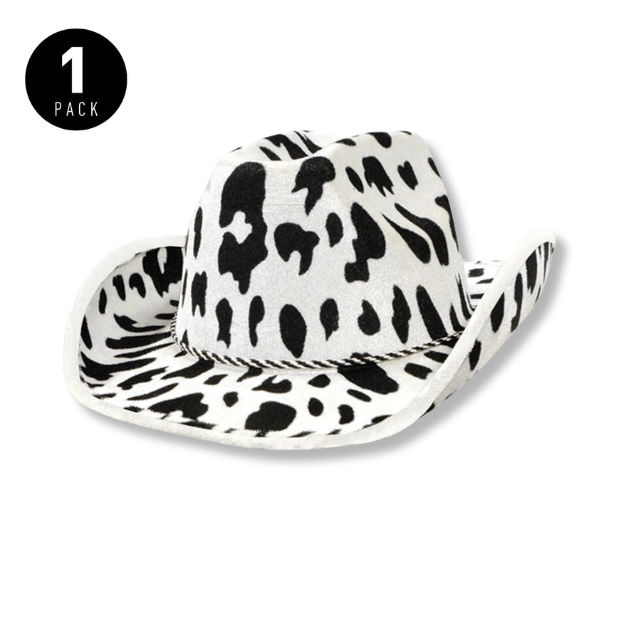 Cowprint cowboy hat for bachelorette party, country western concert, cowgirl themed event, halloween parties, wedding receptions