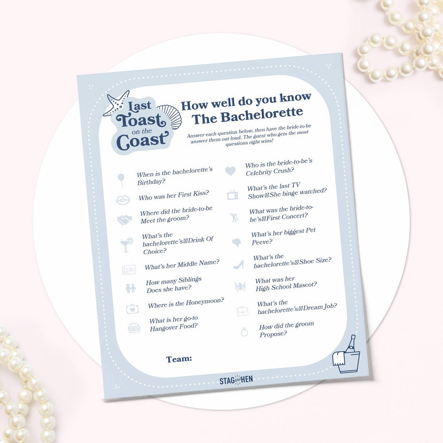 Last Toast On The Coast Bachelorette Party Games