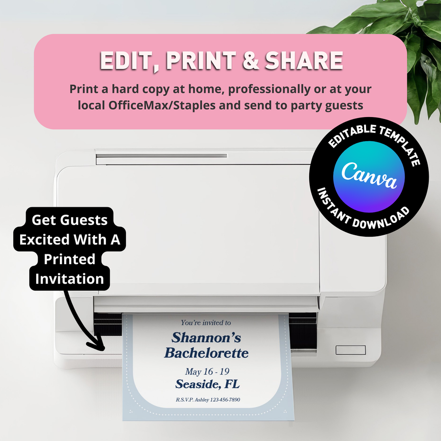 Last Toast On The Coast Editable Bachelorette Party Invitation with Itinerary