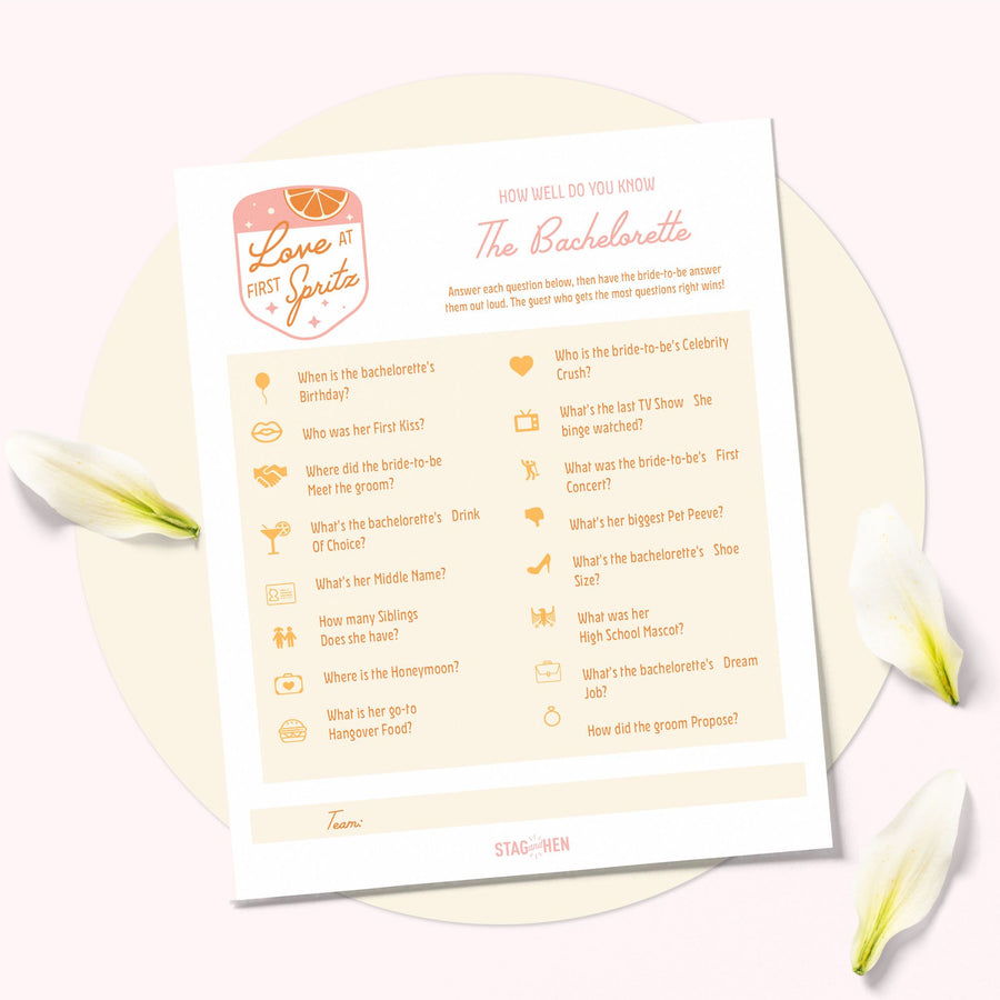 Love At First Spritz Bachelorette Party Games