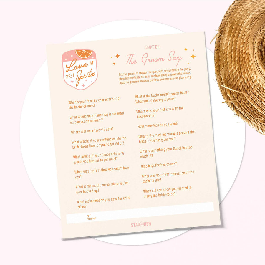 Love At First Spritz Bachelorette Party Games