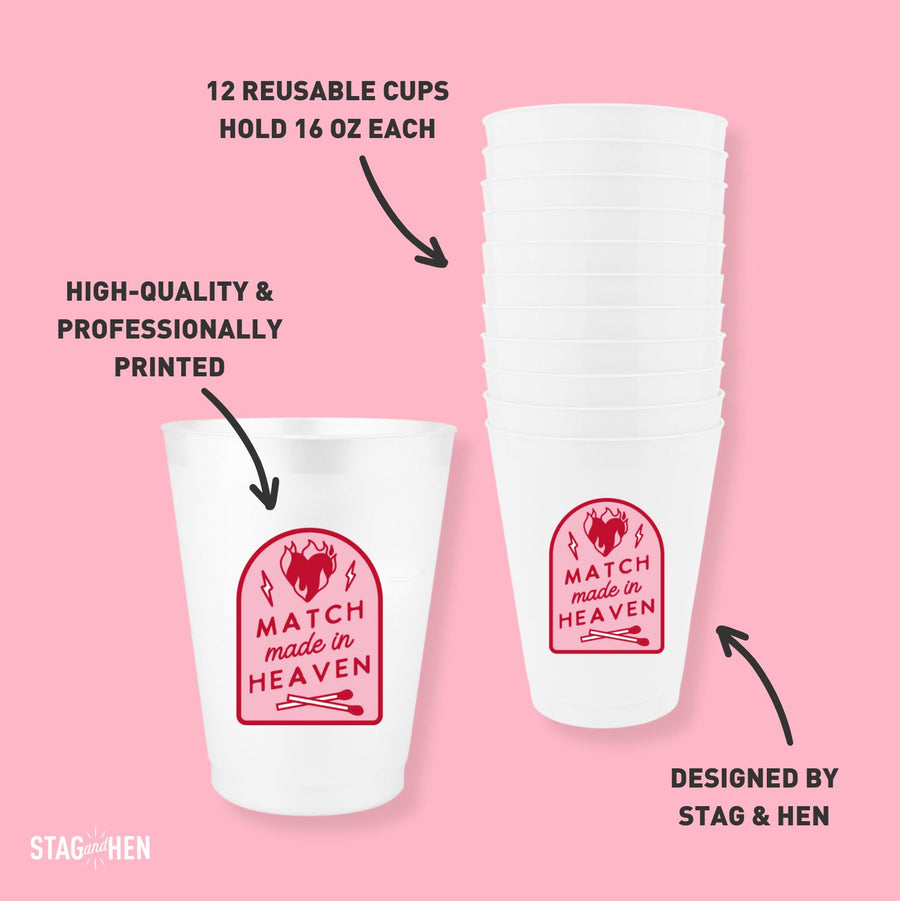 Match Made In Heaven 16 oz Frost Flex Bachelorette Party Cups | Matchbox, Perfect Match, Final Flame Themed Party Decor, Bridesmaid Gifts, Accessories
