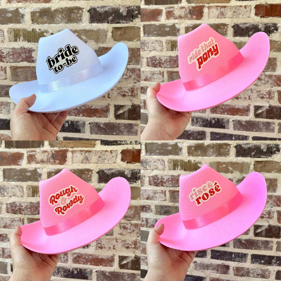 Sassy Sayings Bachelorette Party Pink Cowboy Hats | Bridesmaids Gifts, Favors, Decor  