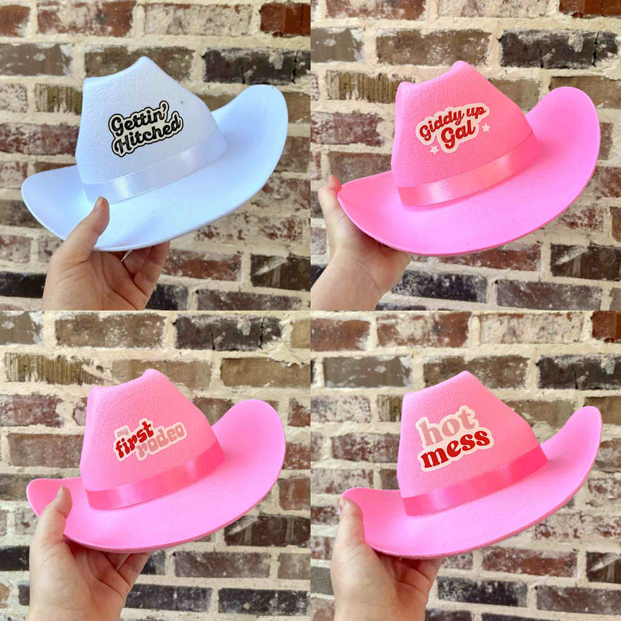 Sassy Sayings Bachelorette Party Pink Cowboy Hats | Bridesmaids Gifts, Favors, Decor  