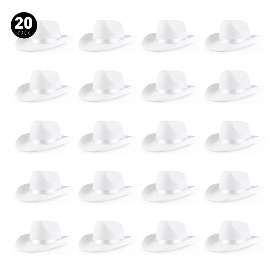 White Cowgirl Hats, Bulk Party Party Pack, 20 Pcs - Great for bachelorette party gifts, bridesmaids goodie bag favors, sorority events, DIY cowboy hat decorating parties, country concerts, wedding receptions, western-themed events