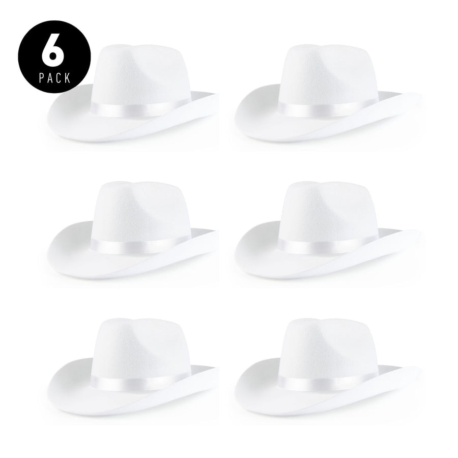 White Cowgirl Hats, Bulk Party Party Pack, 6 Pcs - Great for bachelorette party gifts, bridesmaids goodie bag favors, sorority events, DIY cowboy hat decorating parties, country concerts, wedding receptions, western-themed events
