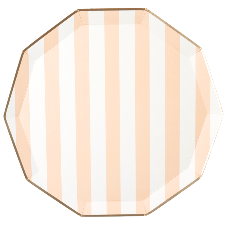 Sweet Peach Cabana Stripe Paper Plates (8 Pack) | Bachelorette Party Plates & Tableware