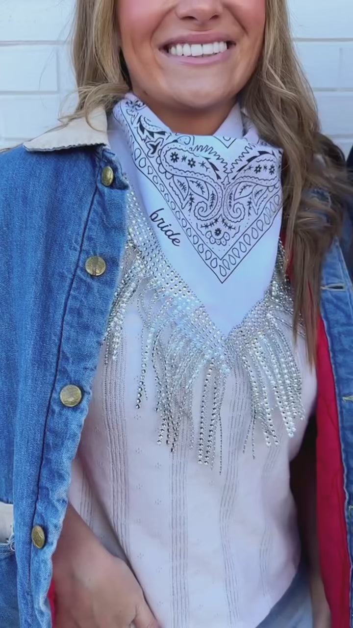 Disco Cowgirl Rhinestone Fringe Bride Bandana | Bachelorette Party Bridesmaid Bandanas, Gifts, Favors, Accessories 
