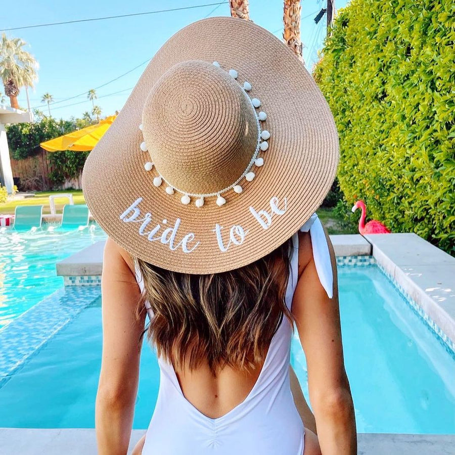 Floppy Bachelorette Party Sun Hats | Bride To Be Pom Pom Hat | Beach Bachelorette Party Gifts, Accessories, Favors, Decorations
