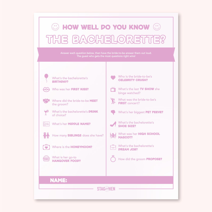 Printable Bachelorette Party Game PDFS - 90s Smile! You're Getting Married Theme - Digital Download - Bride Quiz