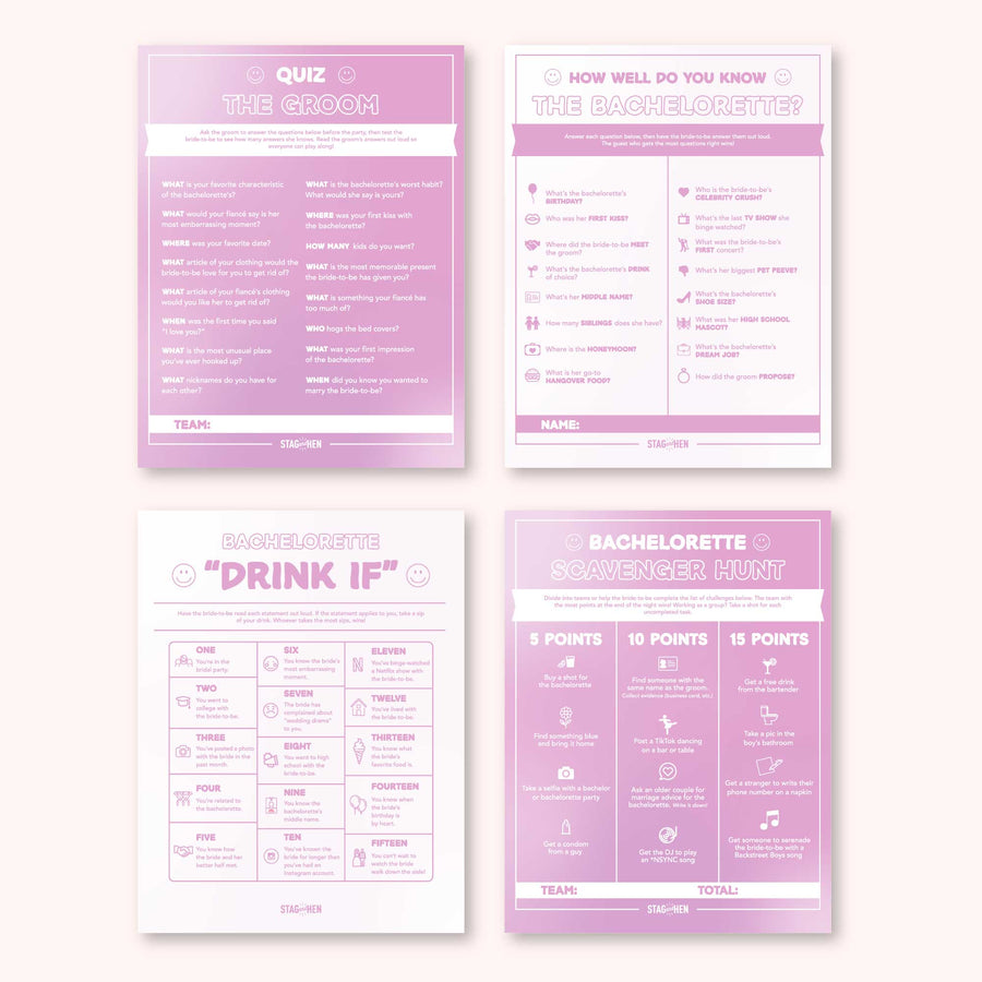 Printable Bachelorette Party Game PDFS - 90s Smile! You're Getting Married Theme - Digital Download