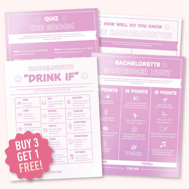 Printable Bachelorette Party Game PDFS - 90s Smile! You're Getting Married Theme - Digital Download