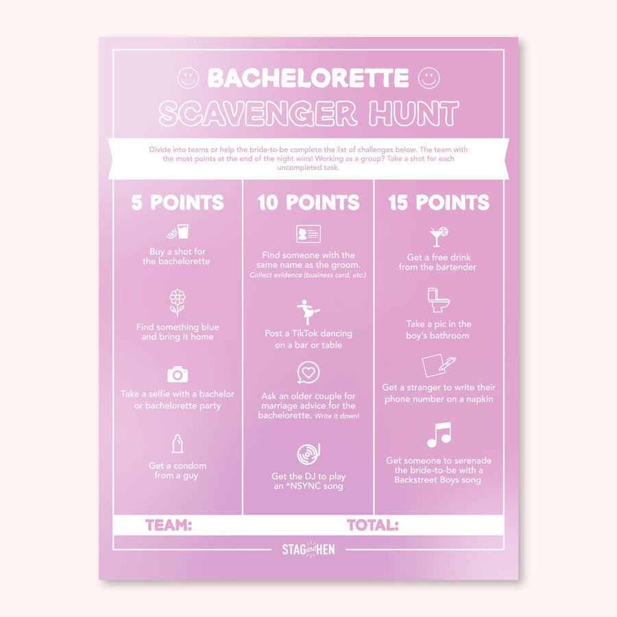 Printable Bachelorette Party Game PDFS - 90s Smile! You're Getting Married Theme - Digital Download - Scavenger Hunt