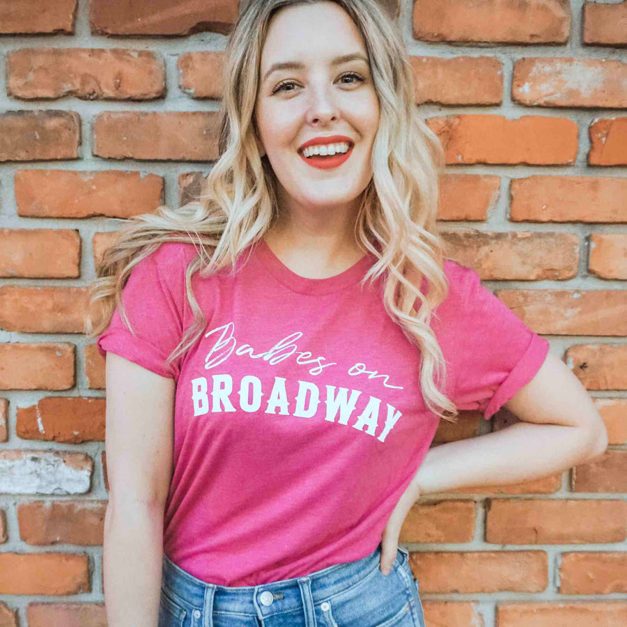 Babes on Broadway Bachelorette Party Shirts, Tanks, Apparel | Pink and White Bridesmaid Shirts
