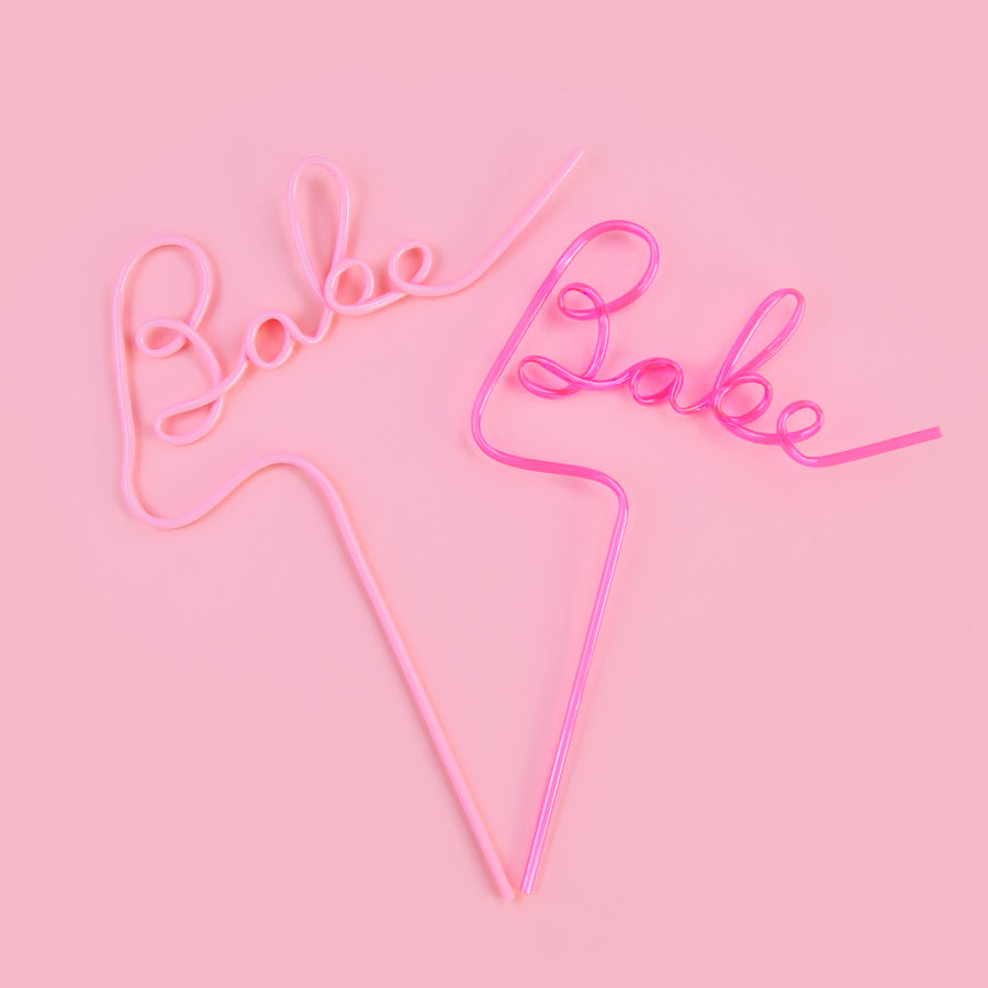 Bachelorette Party Plastic Silly Straw - "Babe" - Light Pink, Hot Pink