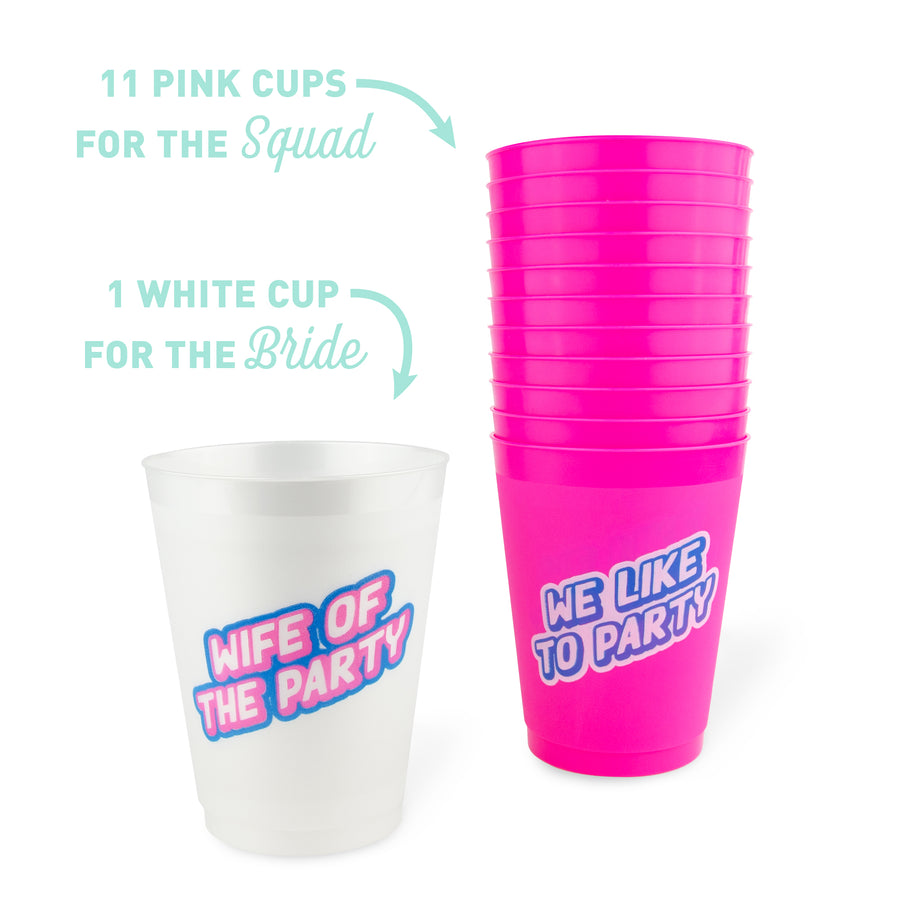 Bachelorette Party Cups, Drinkware, Tumblers | Wife Of The Party, We Like To Party, 1990s, Nineties, Neon Bachelorette Party